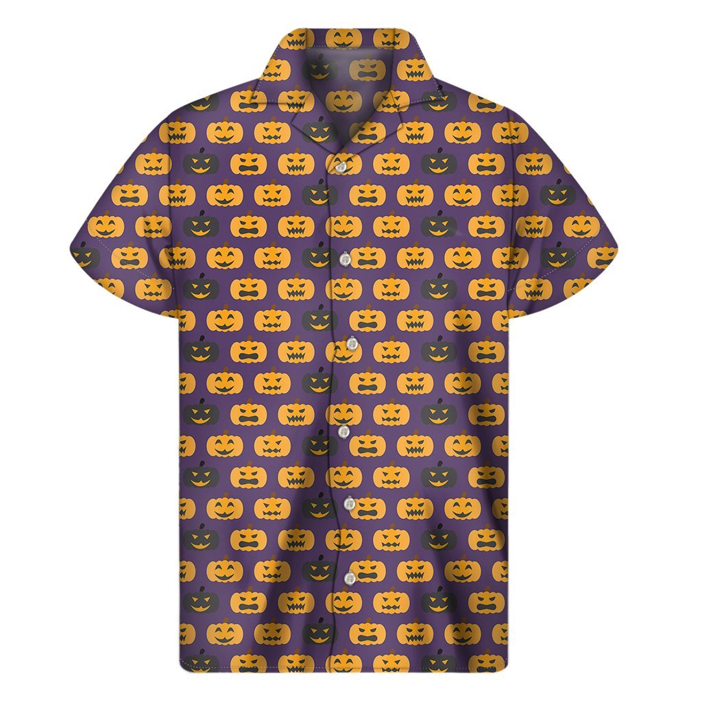 Halloween Pumpkin Pattern Print Mens Short Sleeve Shirt Hawaiian