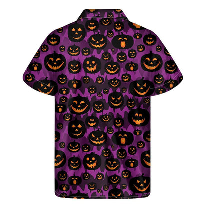 Halloween Pumpkin Smiley Faces Print Mens Short Sleeve Shirt Hawaiian