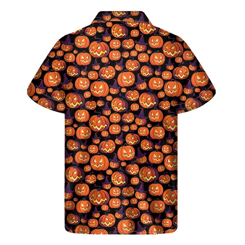 Halloween Pumpkin Witch Pattern Print Mens Short Sleeve Shirt Hawaiian