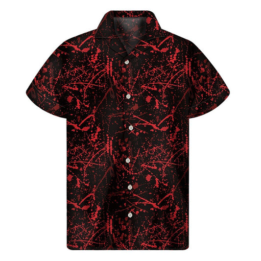 Halloween Red Blood Print Mens Short Sleeve Shirt Hawaiian