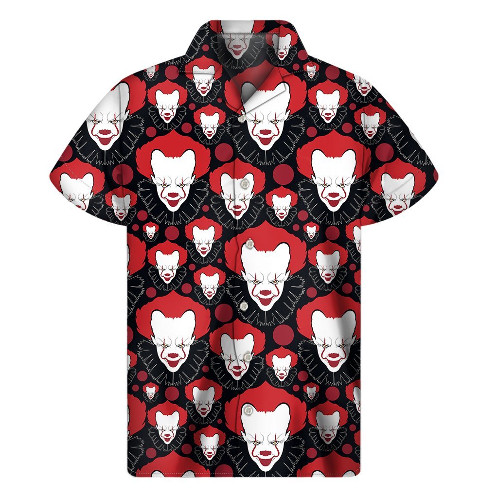 Halloween Scary Clown Pattern Print Mens Short Sleeve Shirt Hawaiian