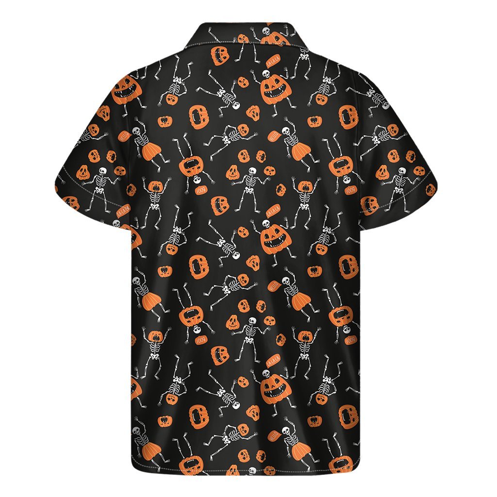 Halloween Skeleton And Pumpkin Print Mens Short Sleeve Shirt Hawaiian