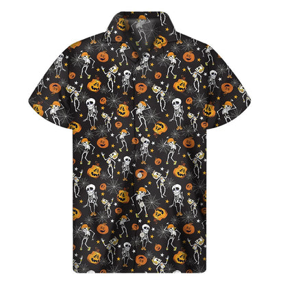 Halloween Skeleton Party Pattern Print Mens Short Sleeve Shirt Hawaiian