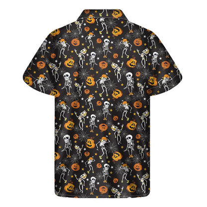 Halloween Skeleton Party Pattern Print Mens Short Sleeve Shirt Hawaiian