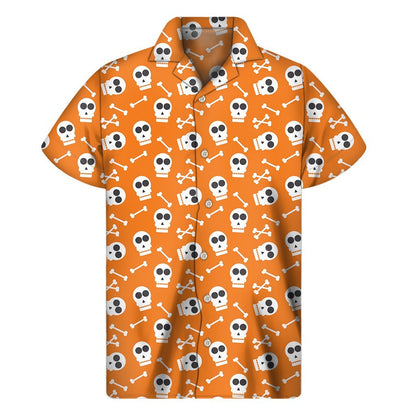 Halloween Skull Pattern Print Mens Short Sleeve Shirt Hawaiian