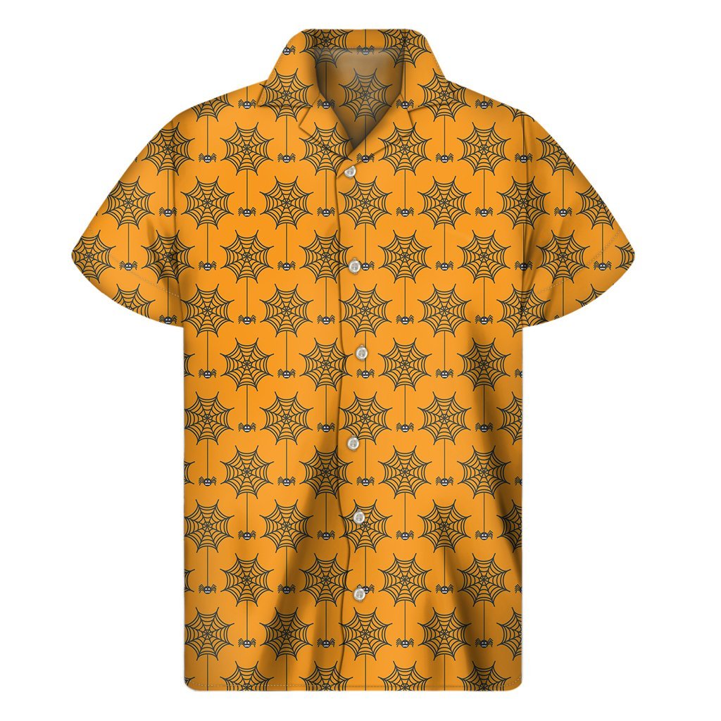 Halloween Spider Web Pattern Print Mens Short Sleeve Shirt Hawaiian