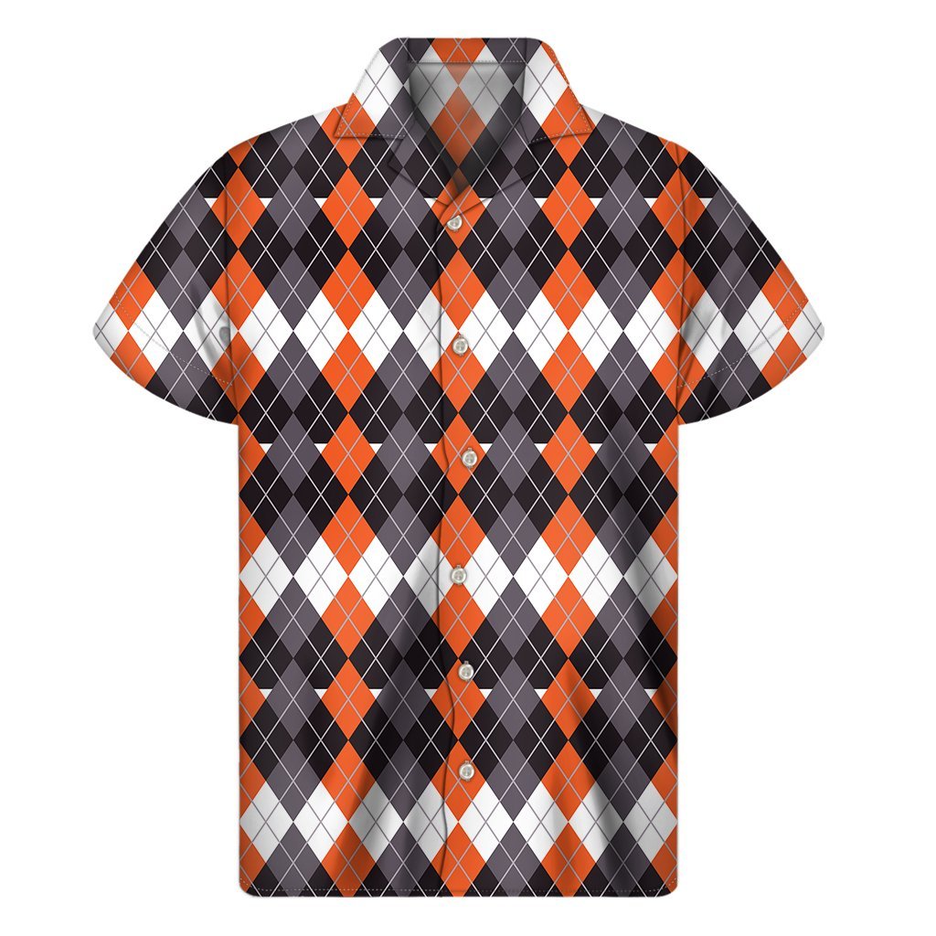 Halloween Themed Argyle Pattern Print Mens Short Sleeve Shirt Hawaiian