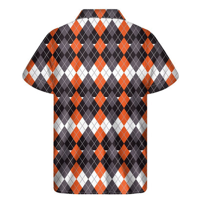 Halloween Themed Argyle Pattern Print Mens Short Sleeve Shirt Hawaiian