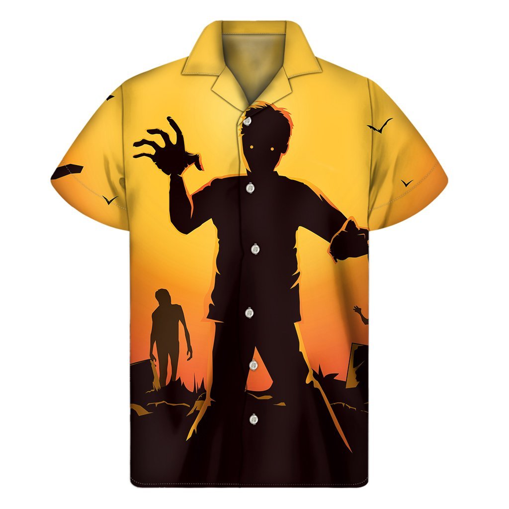 Halloween Walking Zombie Print Mens Short Sleeve Shirt Hawaiian