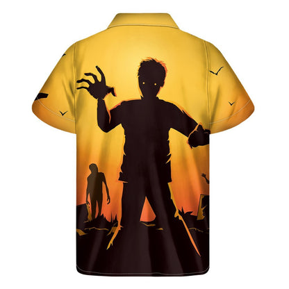 Halloween Walking Zombie Print Mens Short Sleeve Shirt Hawaiian