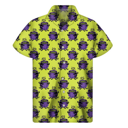 Halloween Witch Cauldron Pattern Print Mens Short Sleeve Shirt Hawaiian