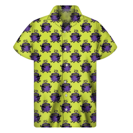 Halloween Witch Cauldron Pattern Print Mens Short Sleeve Shirt Hawaiian