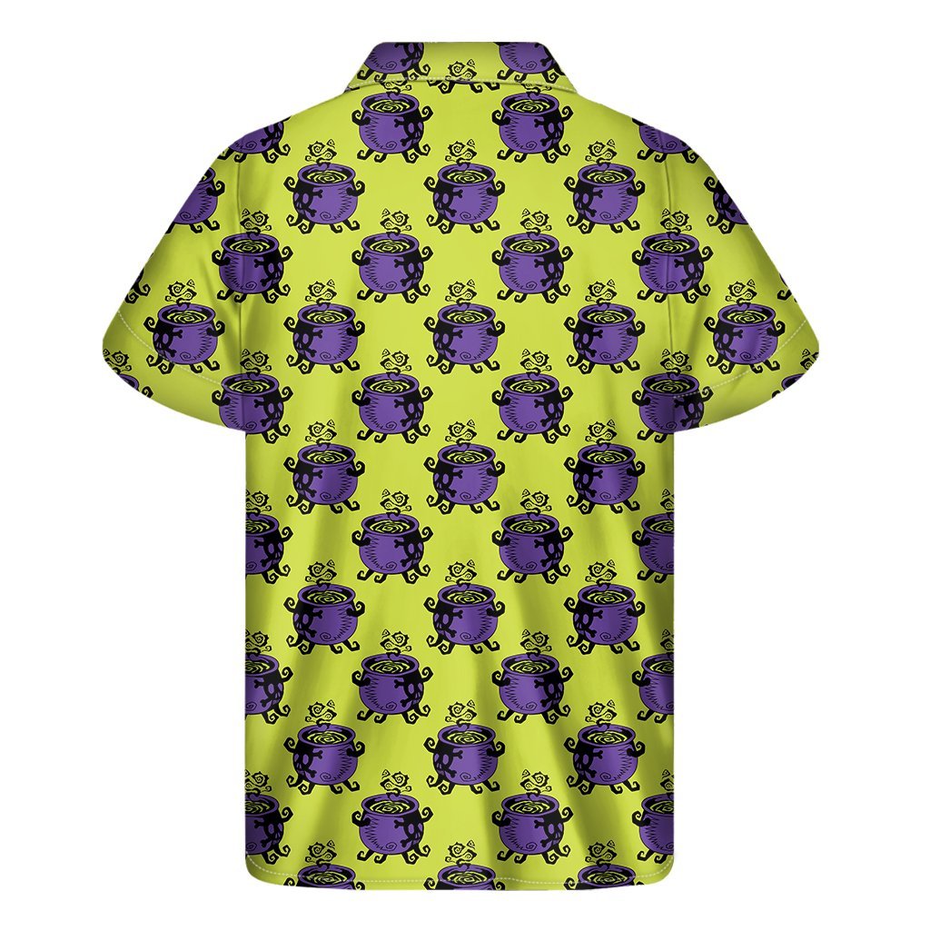 Halloween Witch Cauldron Pattern Print Mens Short Sleeve Shirt Hawaiian