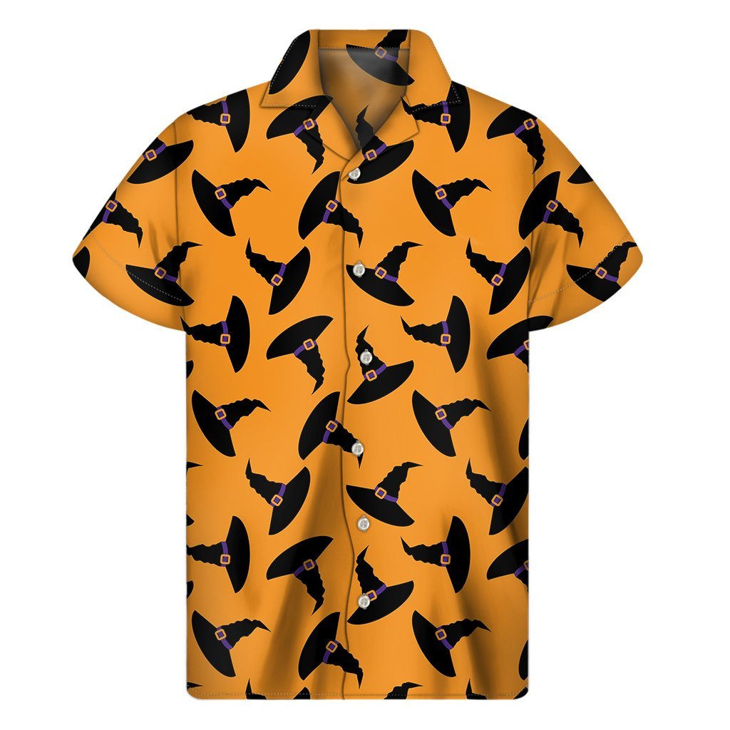 Halloween Witch Hat Pattern Print Mens Short Sleeve Shirt Hawaiian