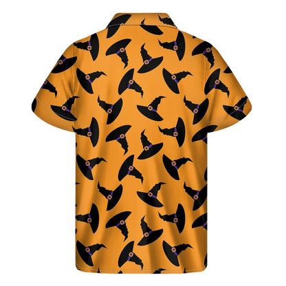 Halloween Witch Hat Pattern Print Mens Short Sleeve Shirt Hawaiian