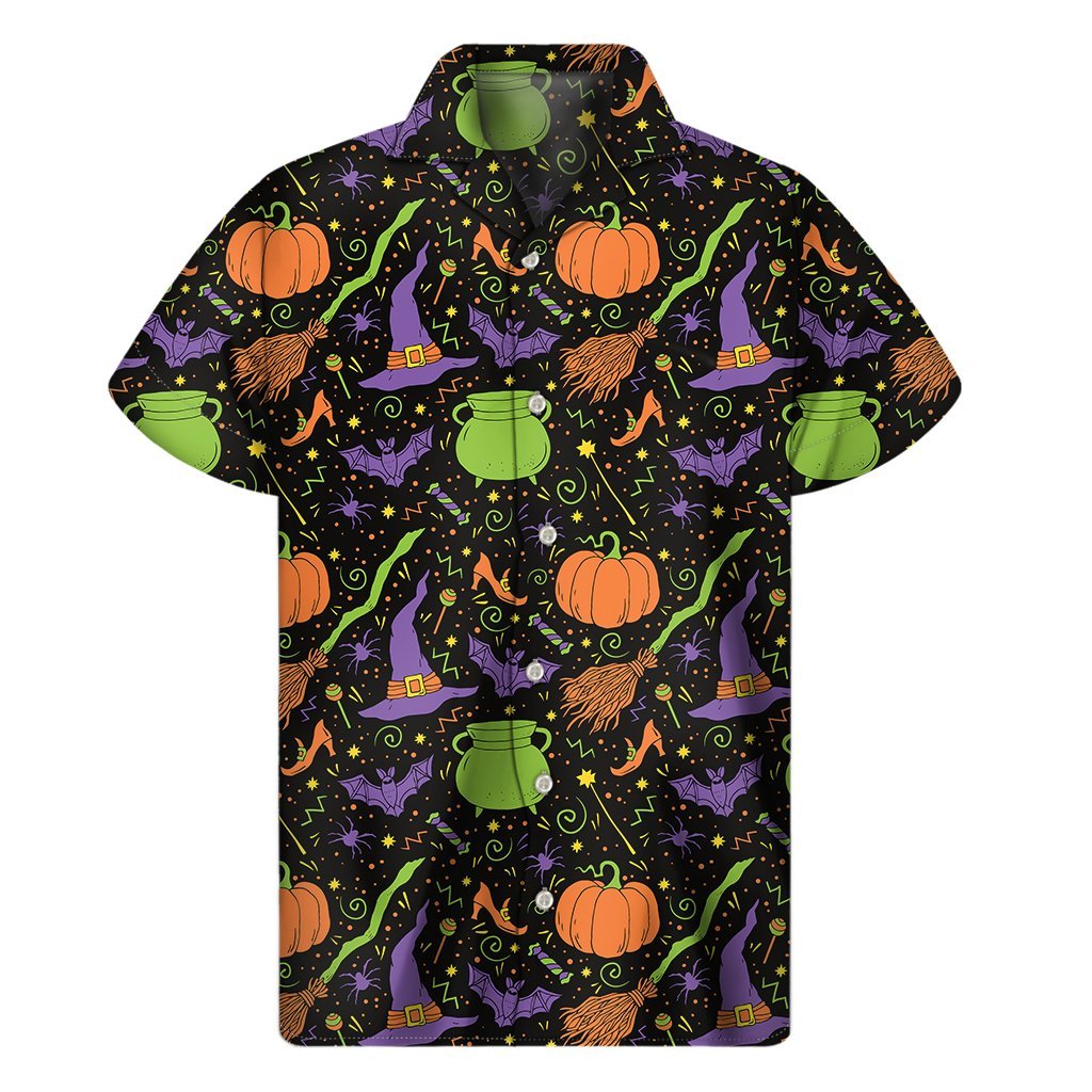 Halloween Wizard Pattern Print Mens Short Sleeve Shirt Hawaiian