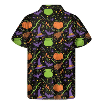 Halloween Wizard Pattern Print Mens Short Sleeve Shirt Hawaiian