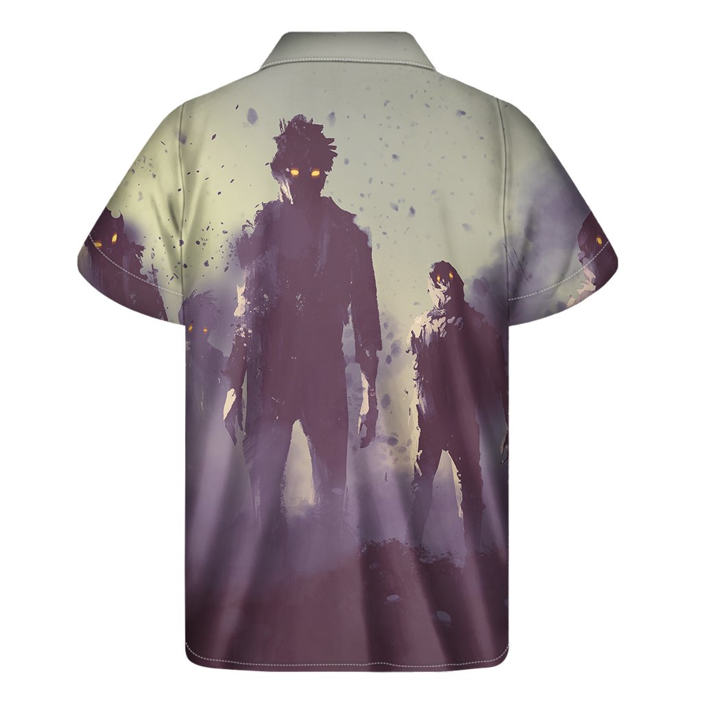 Halloween Zombie Crowd Print Mens Short Sleeve Shirt Hawaiian