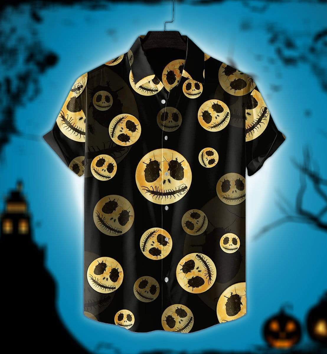 Halloween The Golden Moon Skeleton Skull Hawaiian Aloha Shirts #DH