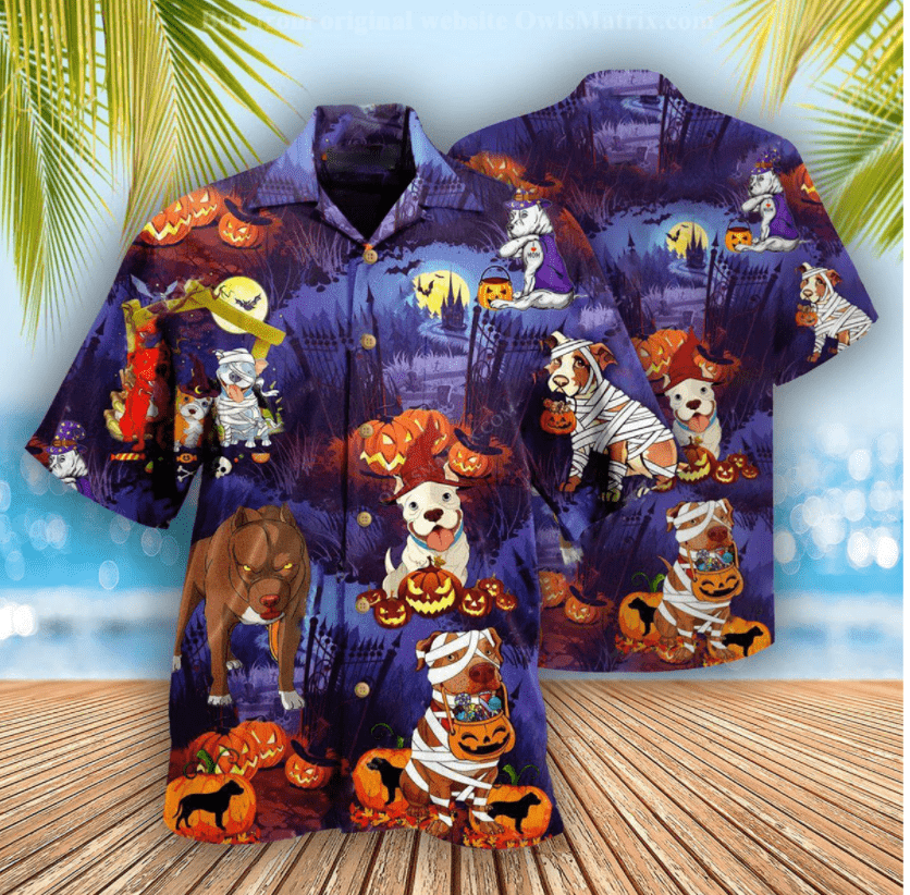 Pitbull Hiding In Halloween Night Hawaiian Shirts #Dh