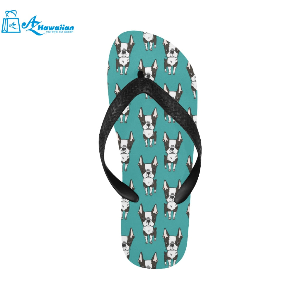 Hand drawn boston terrier dog pattern Unisex Flip Flops