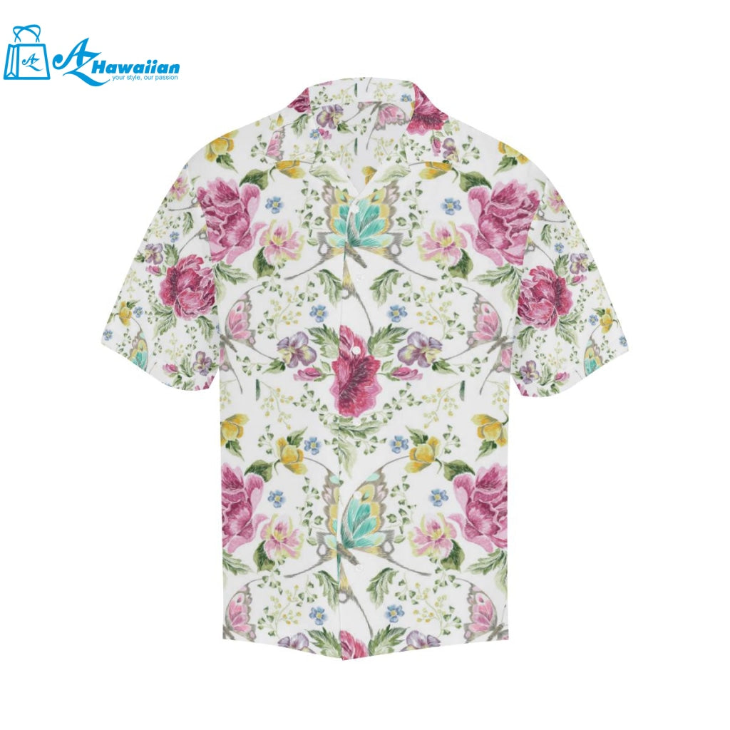 Hand Drawn Butterfly Rose Mens All Over Print Hawaiian Shirt