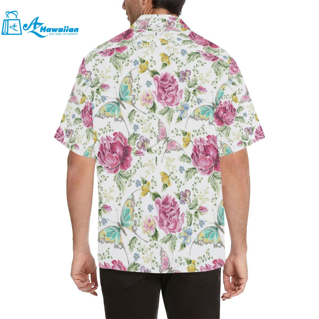 Hand Drawn Butterfly Rose Mens All Over Print Hawaiian Shirt