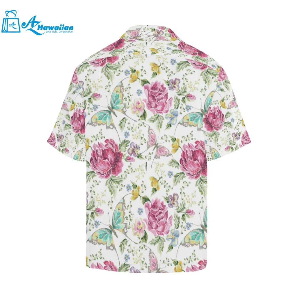 Hand Drawn Butterfly Rose Mens All Over Print Hawaiian Shirt