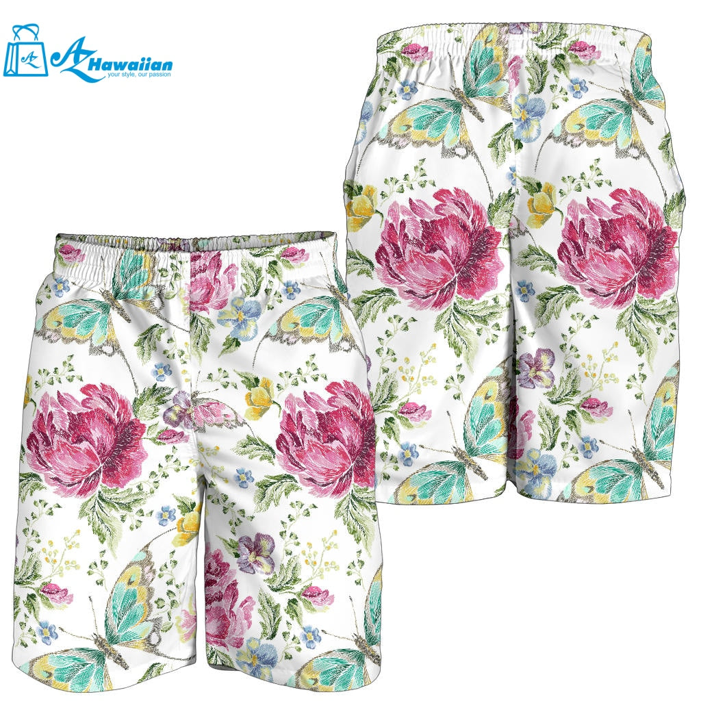 Hand Drawn Butterfly Rose Men Shorts