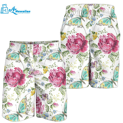 Hand Drawn Butterfly Rose Men Shorts