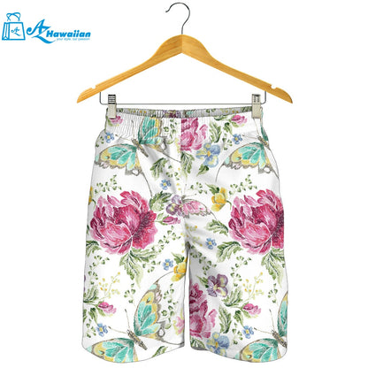 Hand Drawn Butterfly Rose Men Shorts