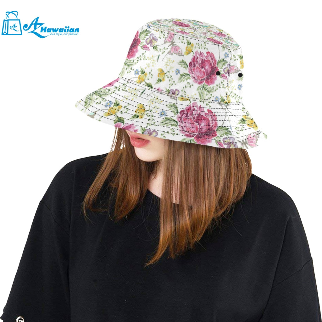 Hand drawn butterfly rose Unisex Bucket Hat