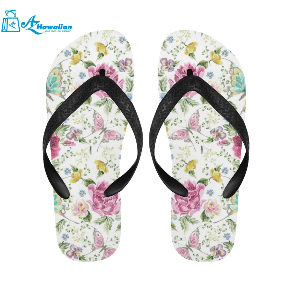 Hand drawn butterfly rose Unisex Flip Flops