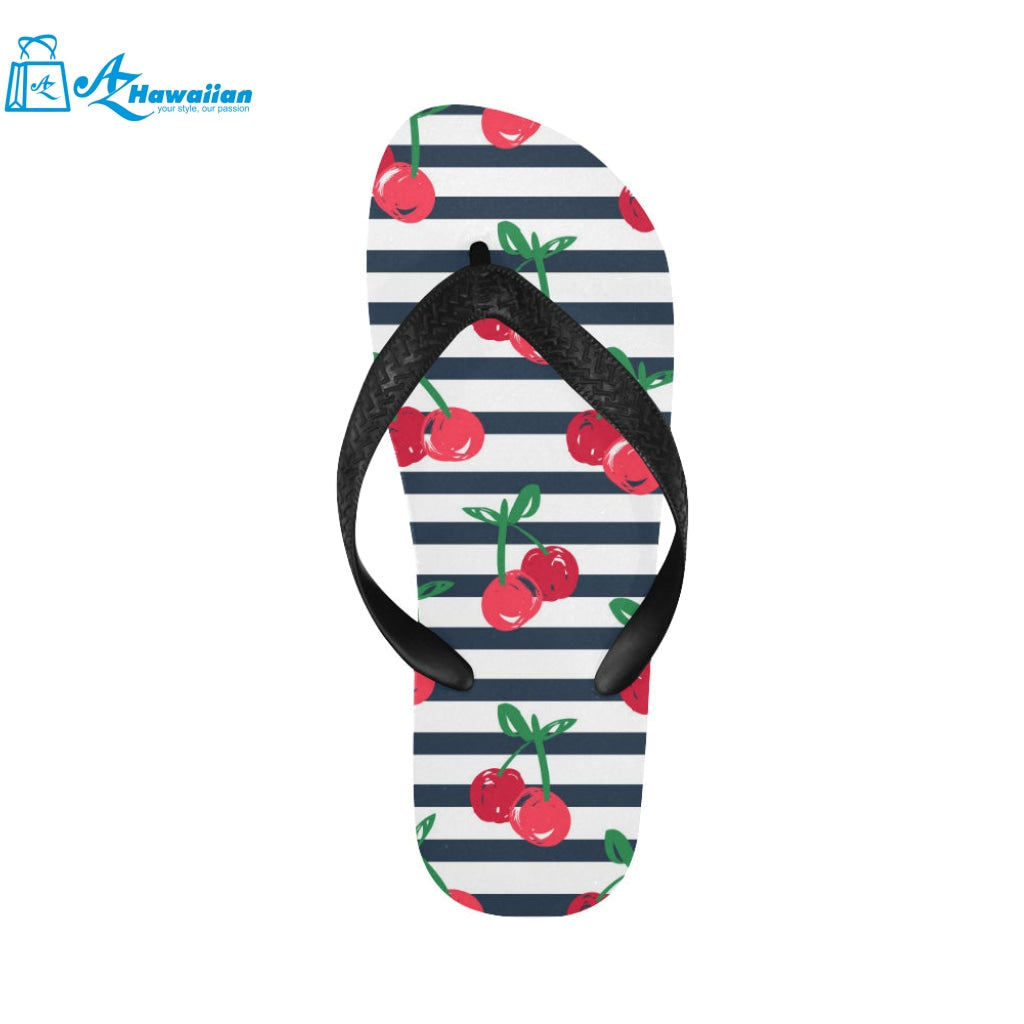 Hand drawn cherry pattern striped background Unisex Flip Flops