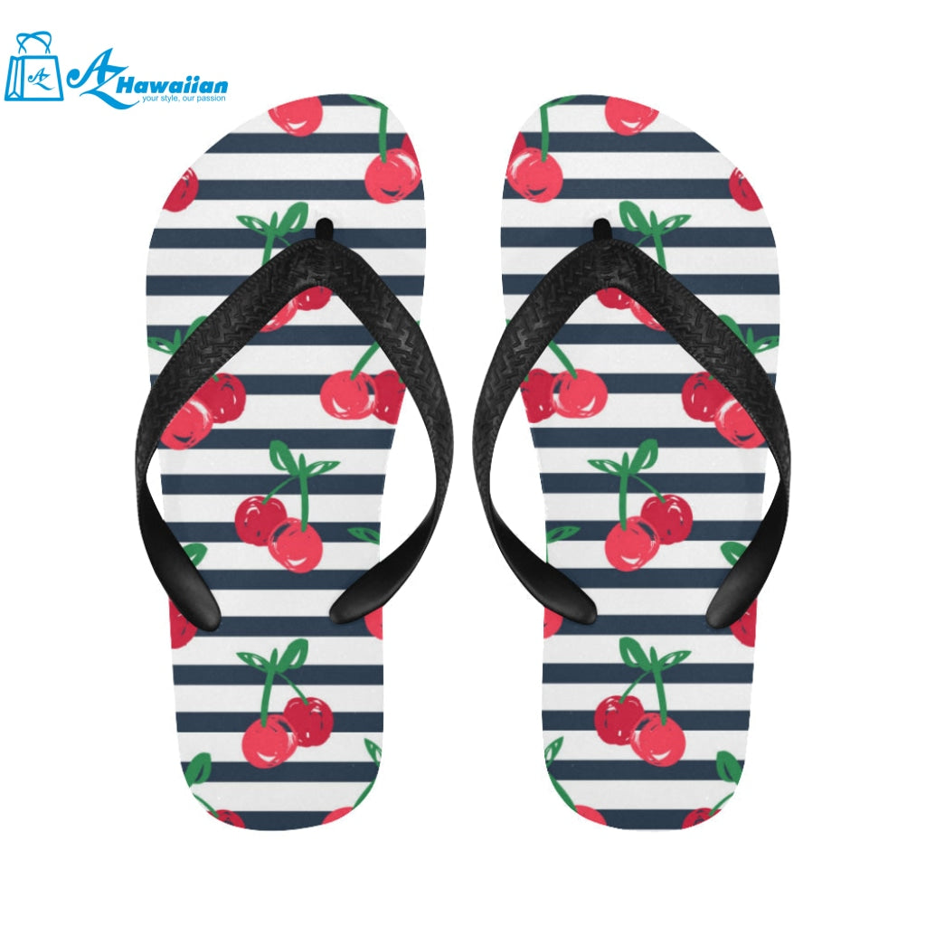 Hand drawn cherry pattern striped background Unisex Flip Flops