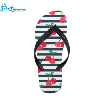 Hand drawn cherry pattern striped background Unisex Flip Flops