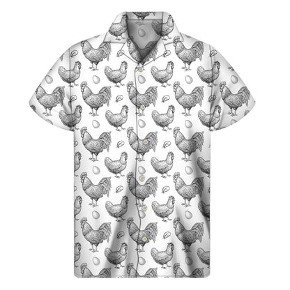 Hand Drawn Chicken Pattern Print Mens Short Sleeve Shirt Hawaiian