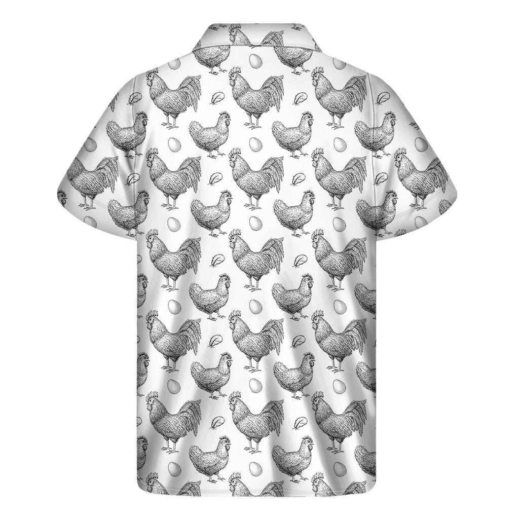 Hand Drawn Chicken Pattern Print Mens Short Sleeve Shirt Hawaiian