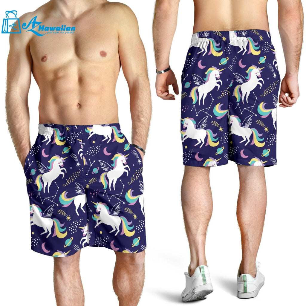 Hand Drawn Cute Unicorn Star Planet Men Shorts