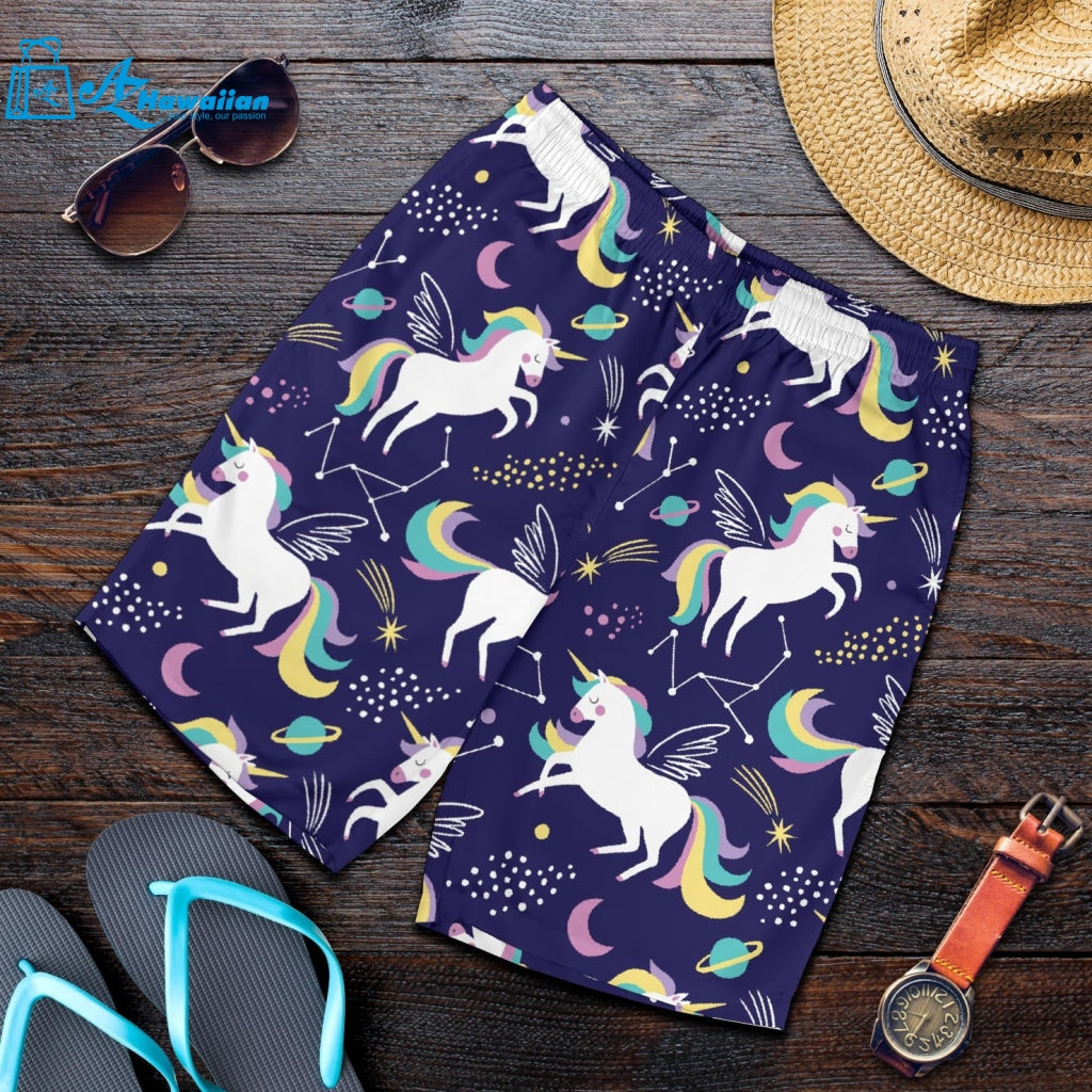 Hand Drawn Cute Unicorn Star Planet Men Shorts