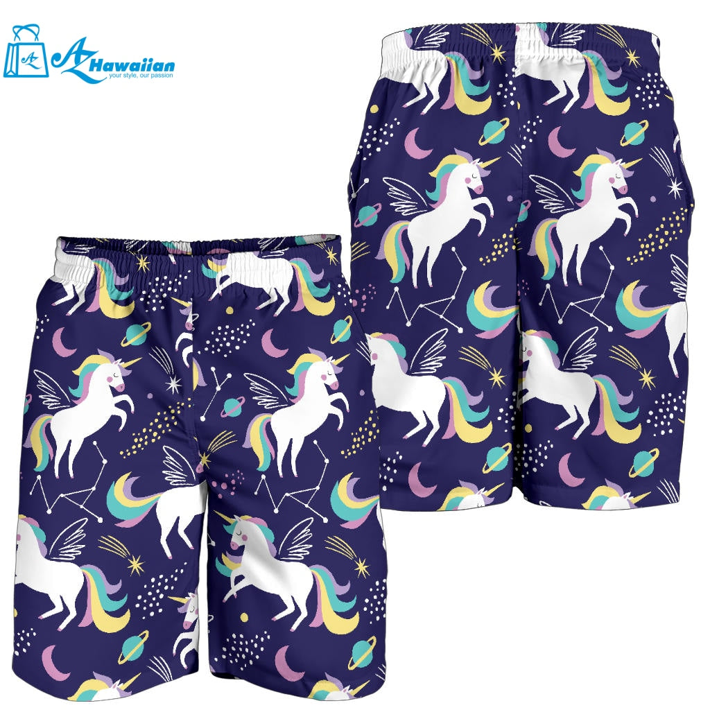 Hand Drawn Cute Unicorn Star Planet Men Shorts