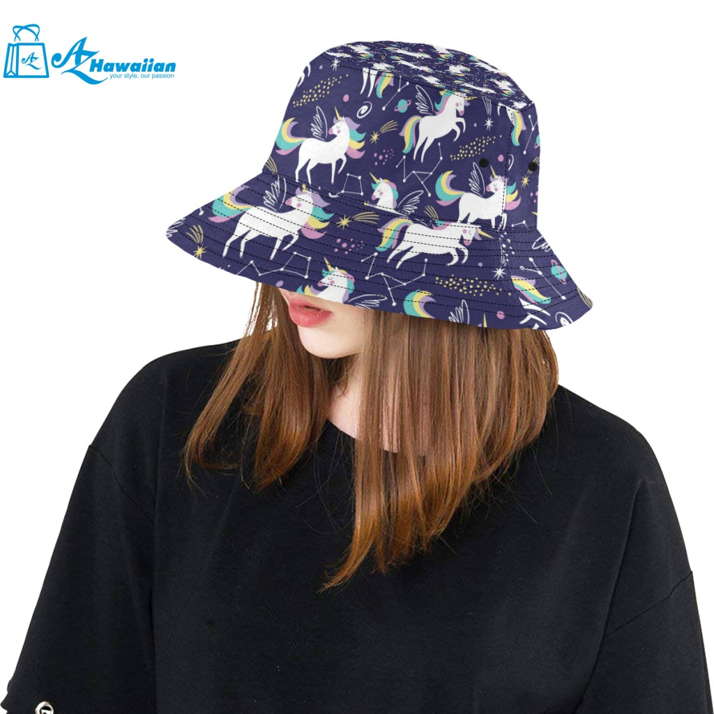 Hand drawn cute unicorn star planet Unisex Bucket Hat