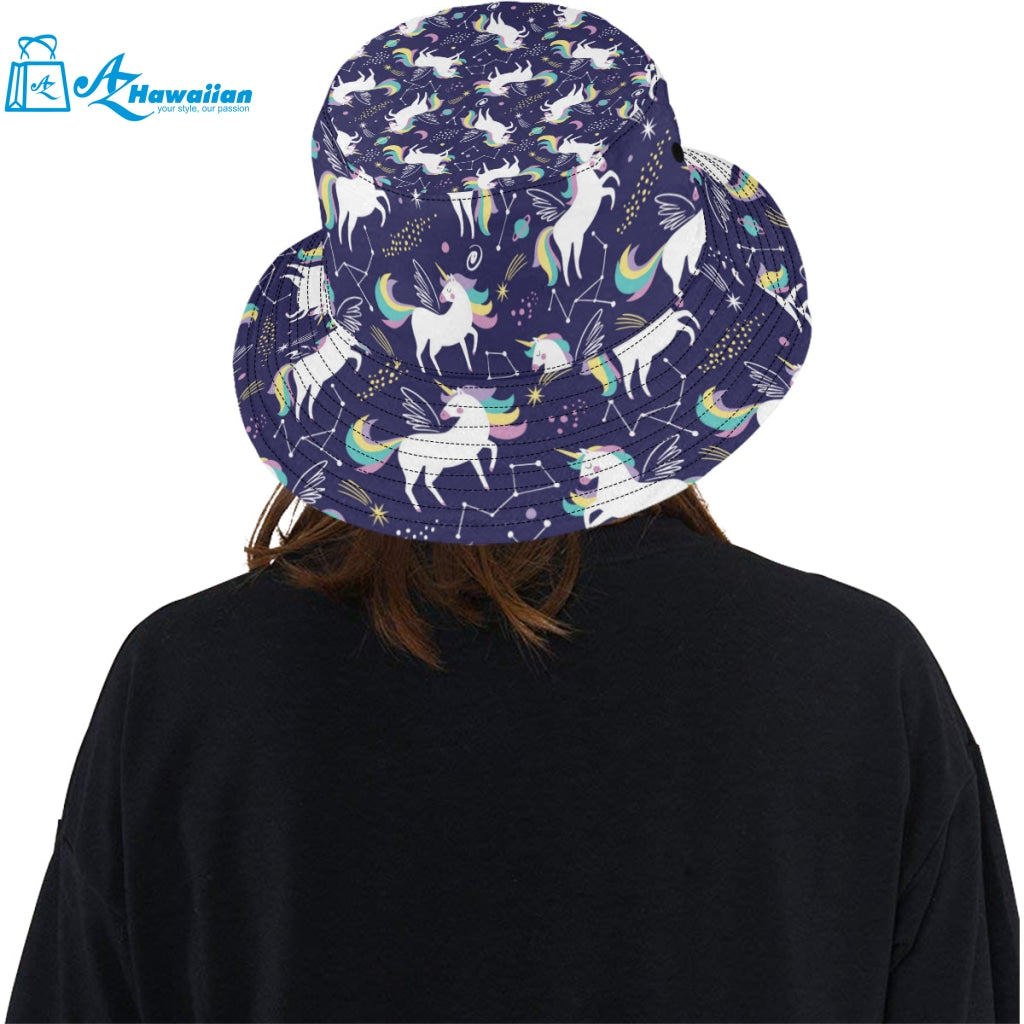 Hand drawn cute unicorn star planet Unisex Bucket Hat