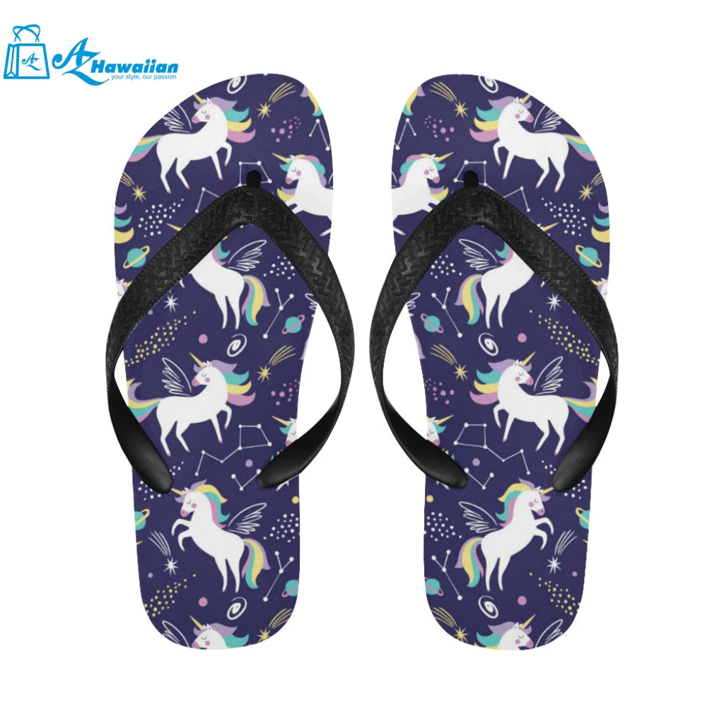 Hand drawn cute unicorn star planet Unisex Flip Flops