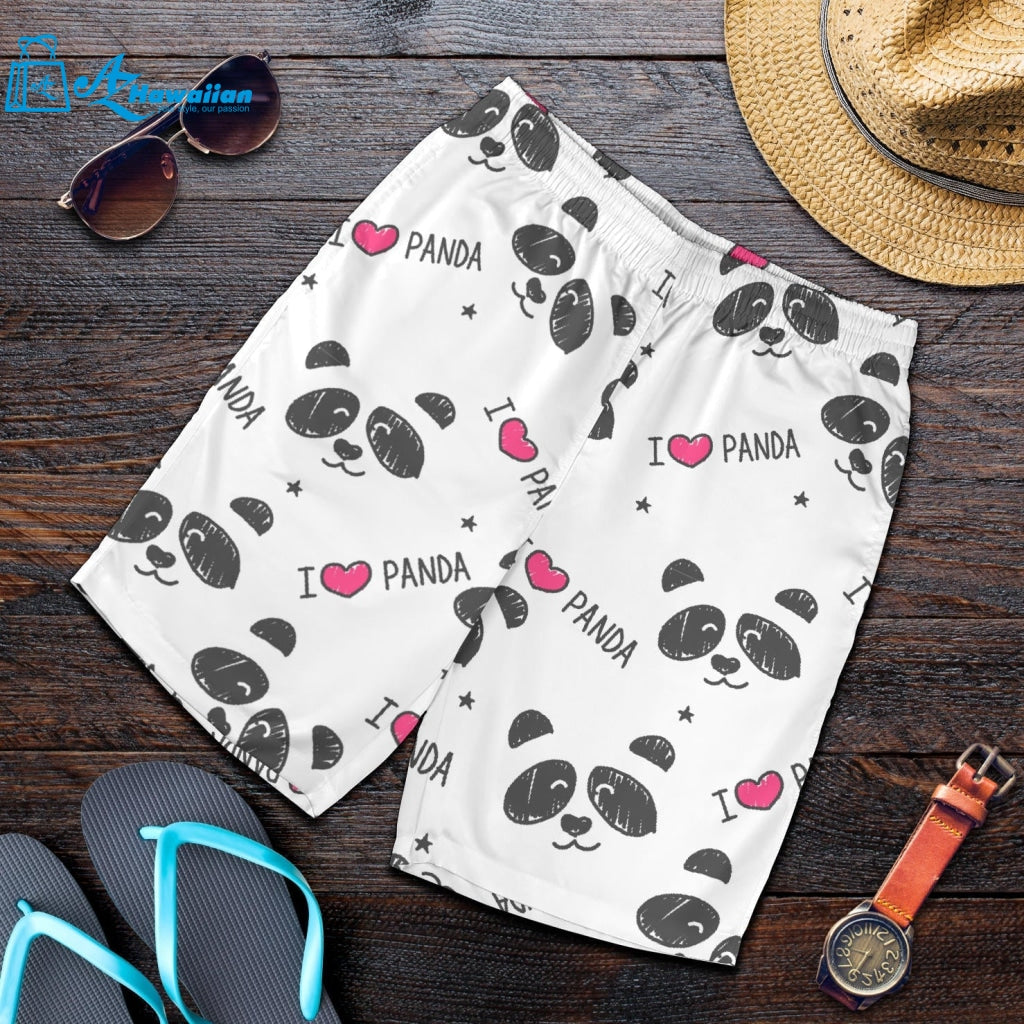 Hand Drawn Faces Of Pandas Pattern Men Shorts