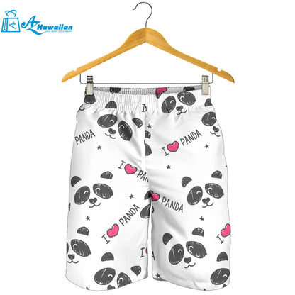 Hand Drawn Faces Of Pandas Pattern Men Shorts