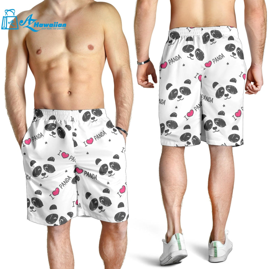 Hand Drawn Faces Of Pandas Pattern Men Shorts