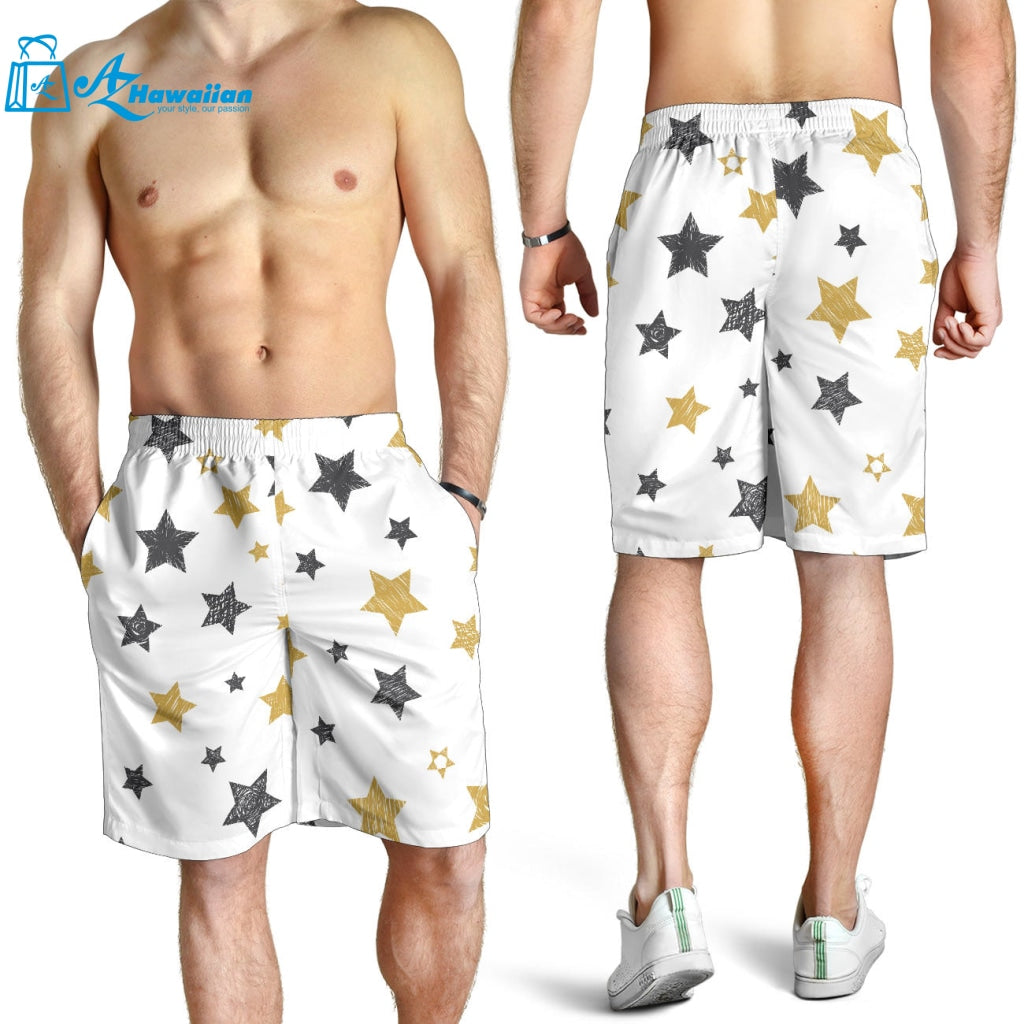 Hand Drawn Gold Black Star Pattern Men Shorts