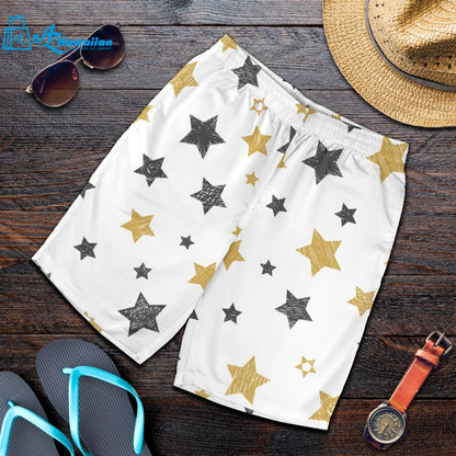 Hand Drawn Gold Black Star Pattern Men Shorts