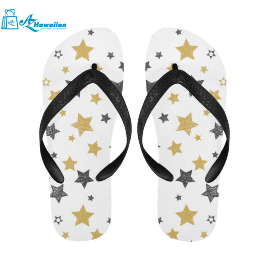 hand drawn gold black star pattern Unisex Flip Flops